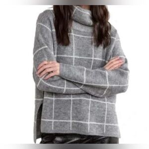 Fall time gray and white Checkered Oversize Knit turtleneck Sweater